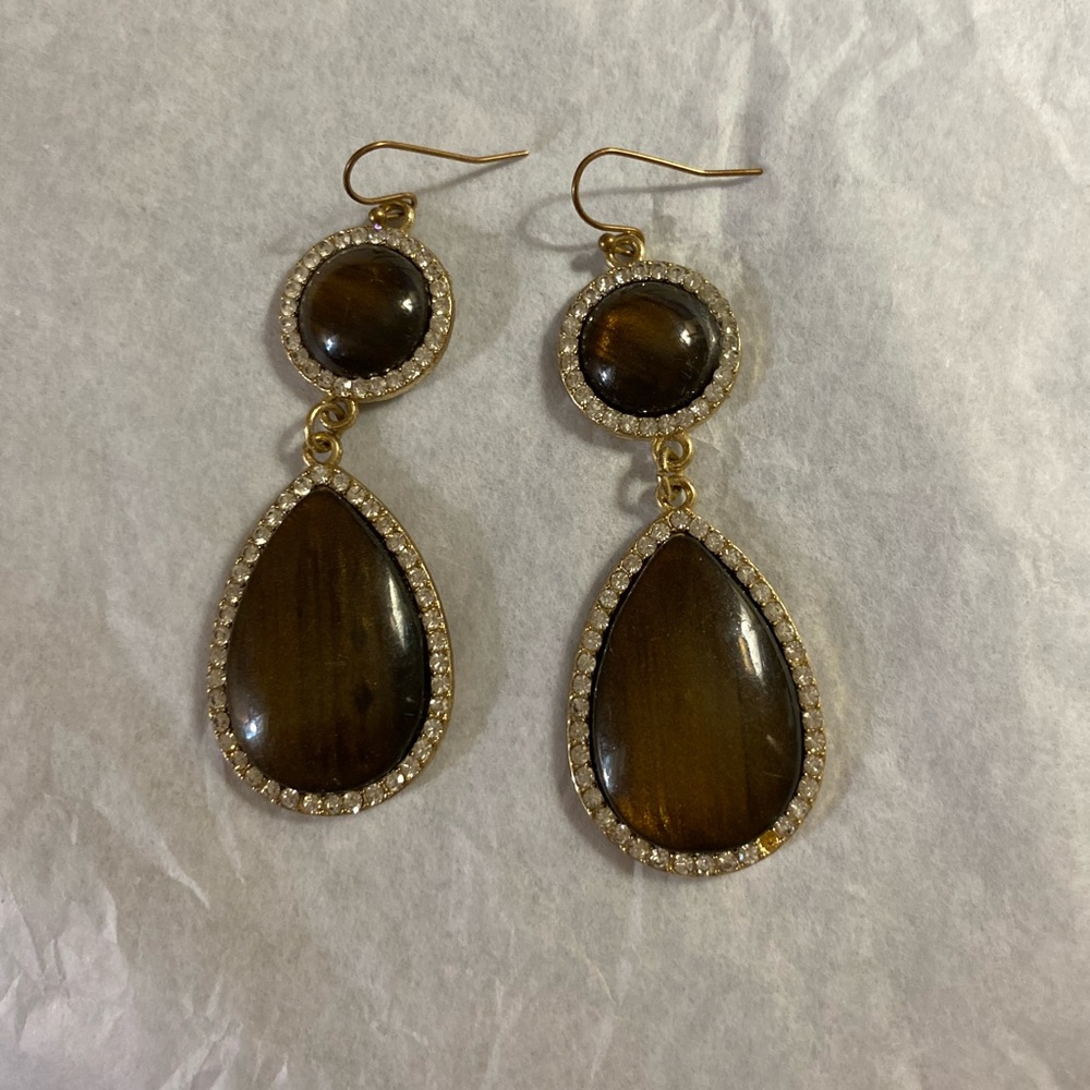 Imitation tiger eye stone dangle earrings